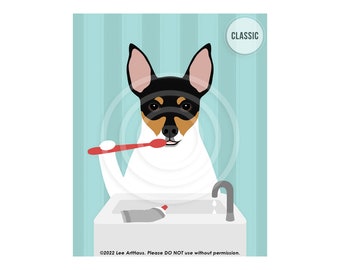 346DP Dog Bathroom Art - Toy Fox Terrier Brushing Teeth Art - Dog Decor for Home - Brush Your Teeth Sign - Bath Art Print - Dentist Gift