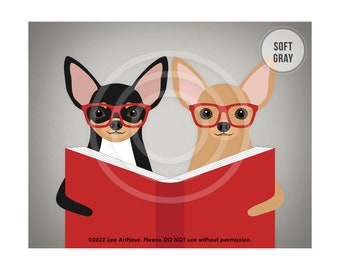 684DP Chihuahua Decor - Two Chihuahuas Reading Book Wall Art - Chihuahua Print Wall Art - Dog Book Art - Reading Book Poster - Dog Artwork