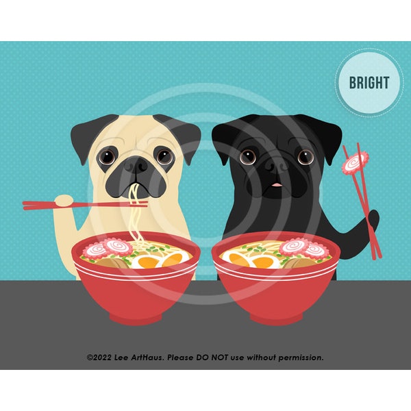 626DP Pug Decor - Two Pugs Eating Ramen Wall Art - Pug Gift - Ramen Art Print - Funny Kitchen Art - Pug Lover Gifts - Dog Gifts for Owners