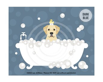 237DP Yellow Lab Art - Yellow Labrador Retriever in Bubble Bathtub Wall Art - Dog Bathtub Art - Bath Decor for Wall - Dog Portrait - Dog Art