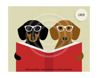 513DP Dachshund Print - Two Dachshund Dogs Reading Book Wall Art - Dachshund Lover Gift - Dog Lover Art - Puppy Wall Art - Book Prints