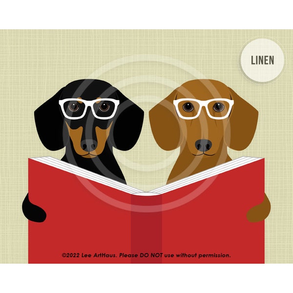 513DP Dachshund Print - Two Dachshund Dogs Reading Book Wall Art - Dachshund Lover Gift - Dog Lover Art - Puppy Wall Art - Book Prints