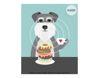 633DP Dog Drawing - Schnauzer Dog Eating Donut Wall Art - Doughnut Poster - Salt and Pepper Schnauzer Dog - Schnauzer Decor - Dog Lover Gift