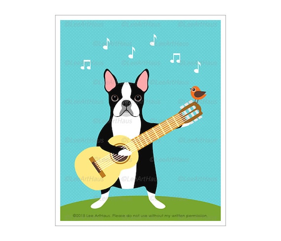 English Print Boston Terrier Dog Cat Kitten Picture Art