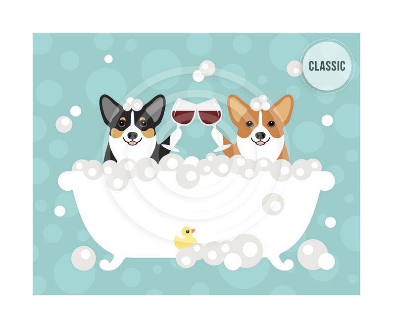 78DP Wine Art Pembroke Corgi with Wine Glasses Wall Art Toasting Wine Glasses Print Corgi Print Corgi Art Bath Art Wine Print CLASSIC