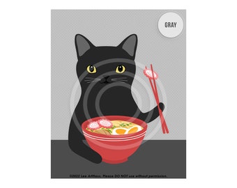 726DP Cat Art Prints - Black Cat Eating Ramen Wall Art Print - Ramen Bowl - Ramen Lover Gifts - Black Cat Decor - Ramen Art - Cat Owner Gift