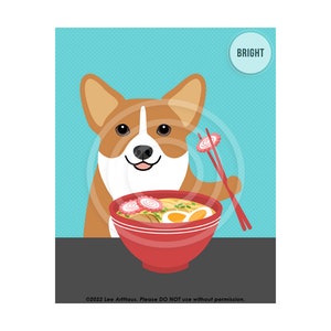 459DP Corgi Dog Eating Bowl of Ramen Noodles Wall Art - Ramen Bowl Art - Corgi Gifts - Corgi Art - Corgi Gifts - Dog Drawing - Dog Prints