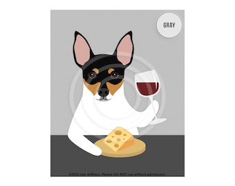 757DP Rat Terrier Art - Rat Terrier Drinking Wine and Eating Cheese Wall Art - Toy Fox Rat Terrier Decor - Toy Fox Terrier Art - Dog Decor