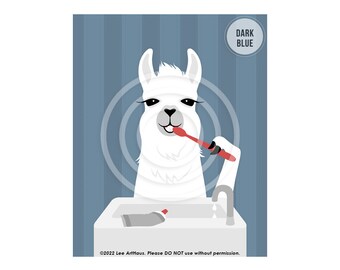 17JP Llama Brushing Teeth Wall Art - Brush Your Teeth Signs - Animal Bathroom Art - Funny Animal Decor - Art for Kids Bathroom - Bath Decor