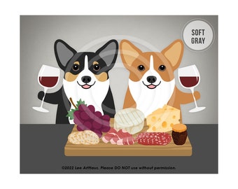 469DP Charcuterie Art - Two Corgis Eating Charcuterie Board Wall Art - Corgi Art - Corgi Gifts - Charcuterie Decor - Dog Portraits - Dog Art