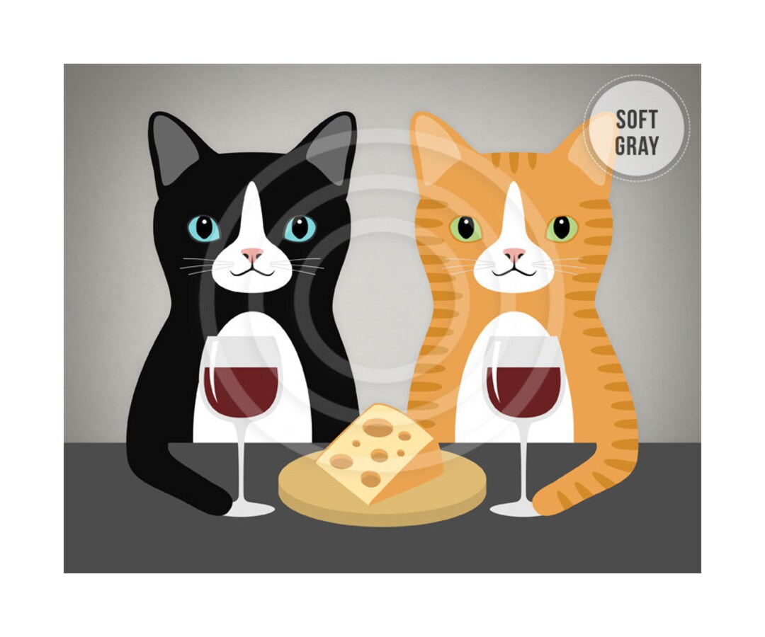727DP Cat Art - Two Cats Drinking Wine Wall Art - Black and White Cat ...