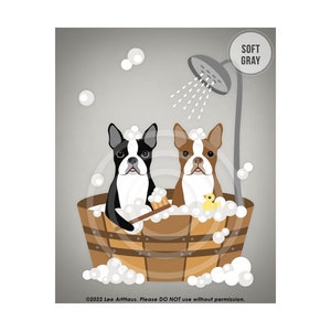 26DP Bathroom Art Decor Two Boston Terrier Dogs in Wooden Bathtub Wall Art Bathroom Wall Art Bath Print Dog Bathroom Decor image 3