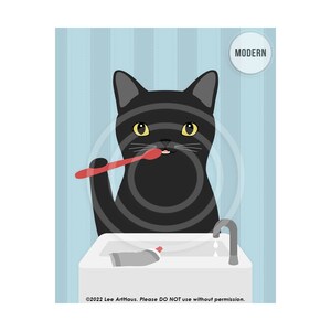 292DP Black Cat Bath Art Black Cat Brushing Teeth Wall Art Black Cat Decor Brush Your Teeth Sign Cat Lovers Gift Bath Wall Decor MODERN