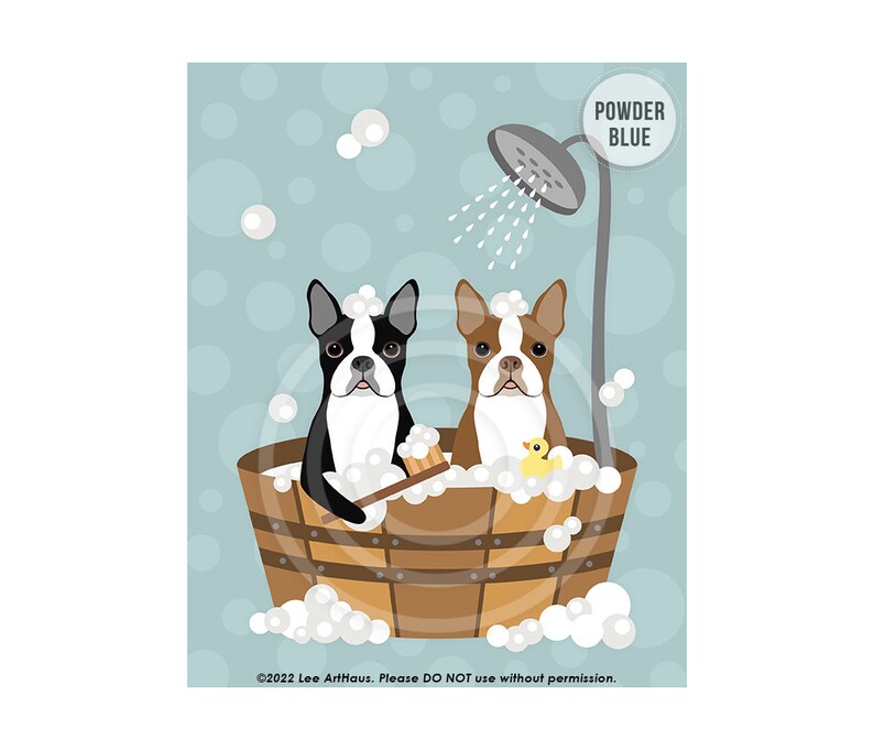 26DP - Bathroom Art Decor - Two Boston Terrier Dogs in Wooden Bathtub Wall Art - Bathroom Wall Art - Bath Print - Dog Bathroom Decor 