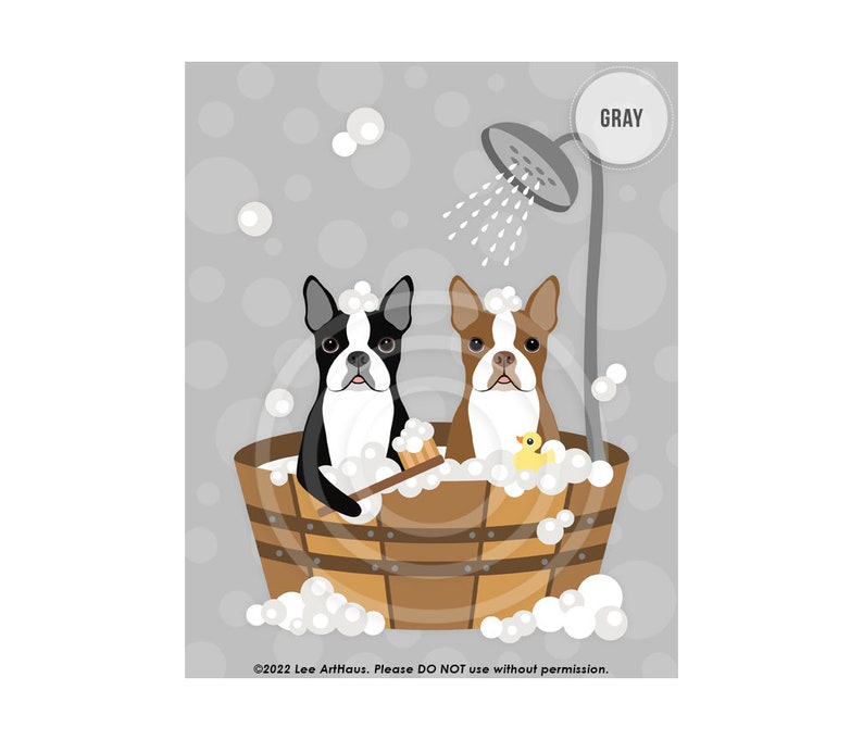 26DP Bathroom Art Decor Two Boston Terrier Dogs in Wooden Bathtub Wall Art Bathroom Wall Art Bath Print Dog Bathroom Decor image 6