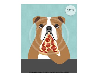 521DP English Bulldog Eating Pizza Wall Art - Pizza Lover Gifts - Pizza Signs - Funny Dog Art - English Bulldog Gifts - Dog Kitchen Art