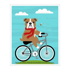 126D Bicycle Art Print English Bulldog on Bicycle Wall Art | Etsy