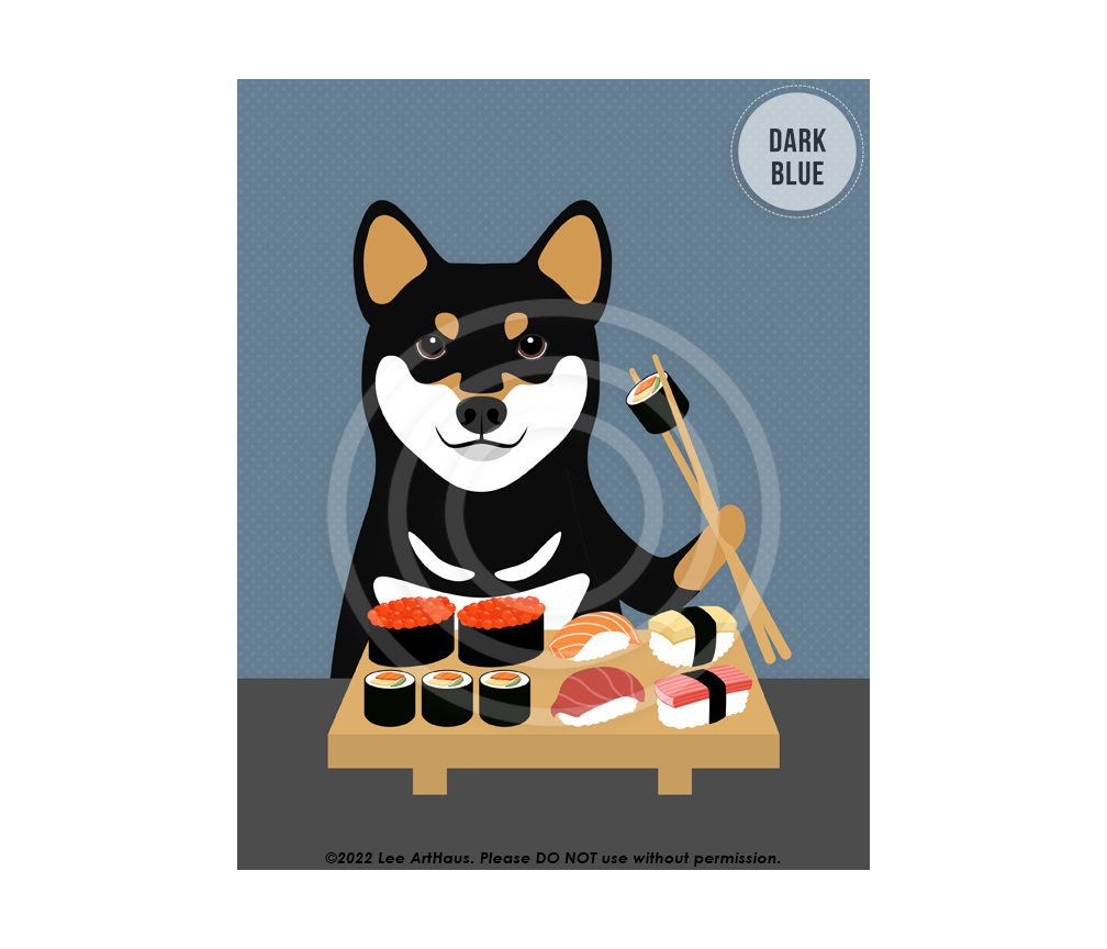 656DP Sushi Art Black and Tan Shiba Inu Dog Eating Sushi -  Portugal
