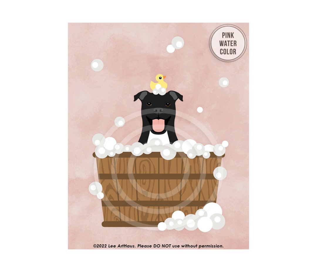 154DP Black Pit Bull Dog in Wooden Tub Wall Art Dog Art Etsy