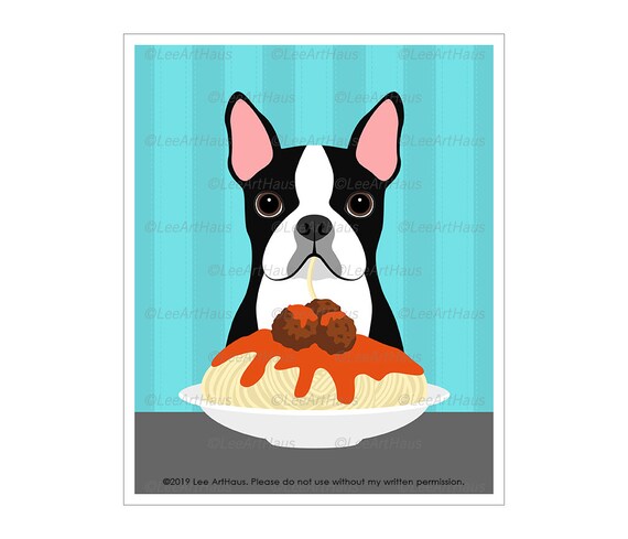 7d Dog Drawing Boston Terrier Dog Eating Spaghetti And Etsy