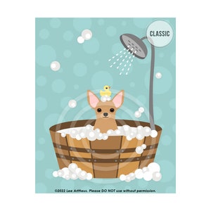 220DP Bath Wall Decor - Chihuahua Dog in Wooden Bathtub Wall Art - Chihuahua Gifts - Funny Dog Drawing - Dog Decor - Art for Bathroom