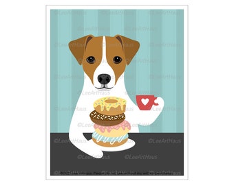 264D Donut Art - Jack Russell Terrier Eating Stack of Donuts Wall Art - Donut Lover Gift - Jack Russell Terrier Gifts - Dog Eating Donuts