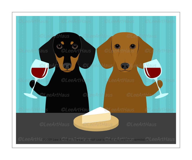 25D Animal Prints Two Dachshund Dogs Drinking Wine Wall Art Etsy