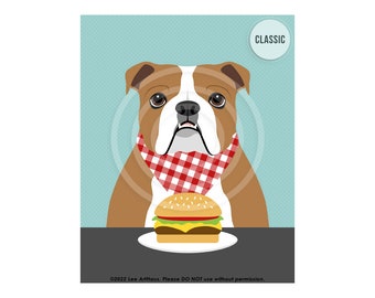 517DP Beer Art Prints - English Bulldog Drinking Beer and Eating Hamburger Wall Art - Bar Decor - Burger and Beer - English Bulldog Gifts