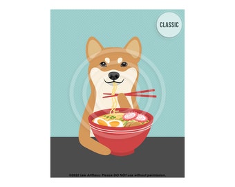 649DP Dog Artwork - Red Shiba Inu Eating Ramen Bowl Wall Art - Japanese Food Print - Foodie Art Gift - Gift for Chef - Ramen Noodle Lovers
