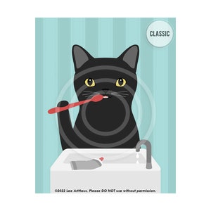 292DP Black Cat Bath Art Black Cat Brushing Teeth Wall Art Black Cat Decor Brush Your Teeth Sign Cat Lovers Gift Bath Wall Decor CLASSIC