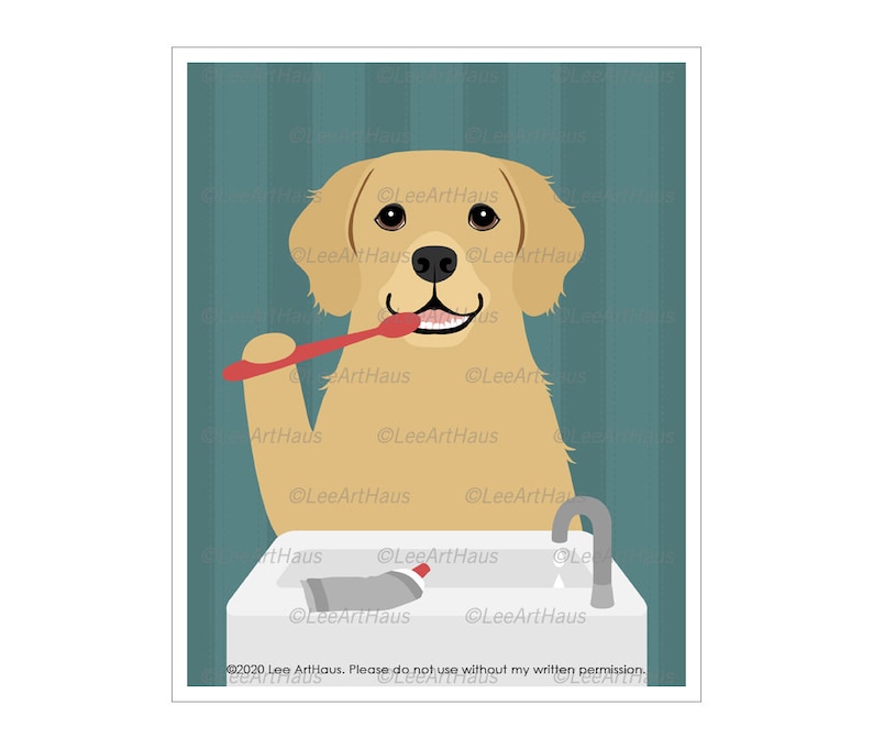 133D Golden Retriever Brushing Teeth Wall Art Golden Etsy