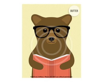 3AP Brown Bear Reading Book Wall Art - Bear Decor - Cute Zoo Animal Art - Animals Reading Book - Art for Nursery - Children Wall Decor