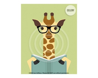 5AP Giraffe Reading Book Wall Art - Giraffe Prints - Cute Giraffe Drawing - Zoo Animal Art - Reading Room Decor - Art for Nursery Room