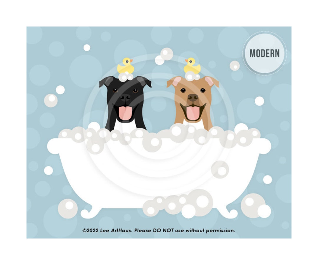 133DP Dog Art Prints Two Pit Bull Dogs in Bathtub Wall Art Etsy