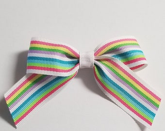 Rockabilly Rainbow stripes hair bow clip