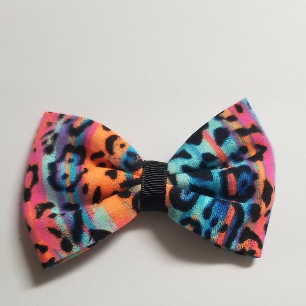 ROCKABILLY neon bright colorful leopard spots hair bow clip
