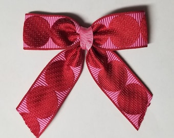 Valentine's Day hairbow-->hotpink with red big dots bow clip-punk/rockabilly/emo-scene