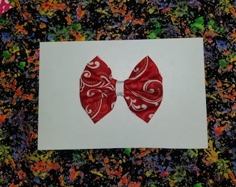 Valentine's day- red with white swirls and gold dots hair bow clip