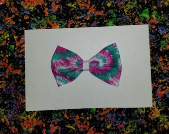 tie dye turquoise,magenta,hotpink and white hair bow clip