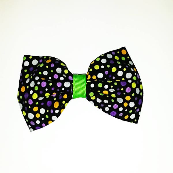 Gothic purple,white,yellow,green,orange dots hair bow clip