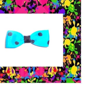 Rockabilly pyschobilly Retro Emo,, Goth, Lolita, Punk, Pin Up, , aqua with black polka dots  bowtie hairclip