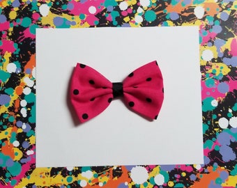 Hot pink with black polka dots pin up hair bow