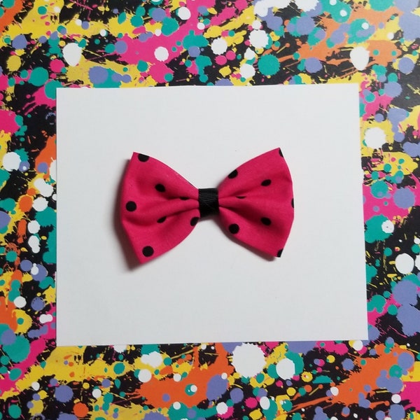 Hot pink with black polka dots pin up hair bow