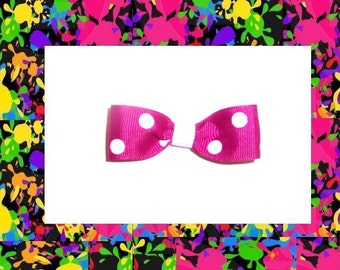 Rockabilly, Retro, Emo, Goth, Lolita, Pin Up, k-pop-magenta with white polka dots bowtie hairclip