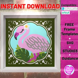 3d flamingo shadow box template, layered flamingo shadow box svg, flamingo svg cricut silhouette cut file, hawaii summer svg papercut design