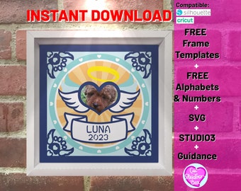 Dog memorial shadow box svg, 3d customizable layered pet dog memorial shadowbox template, in loving memory svg, cricut silhouette cut files