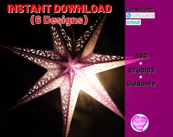 3D Paper star lantern svg, 3D Christmas star lights svg, plotter file cricut cut file, stern svg template, 7 pointed star double stars svg