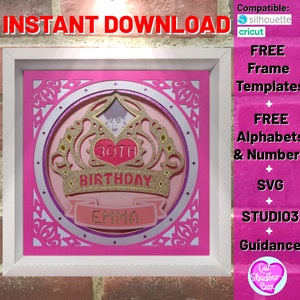 3d birthday shadow box svg template, 16th 50th birthday mom girl women nana layered svg, queen crown bestseller cricut silhouette cut file