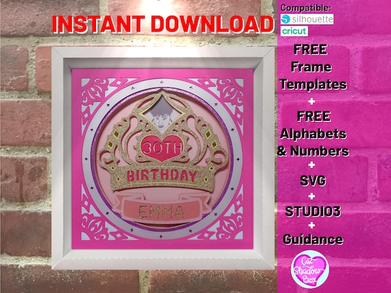 3d birthday shadow box svg template, 16th 50th birthday mom girl women nana layered svg, queen crown bestseller cricut silhouette cut file