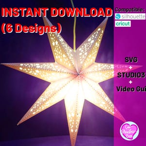 3D Papier Sterne Schneidedatei, 6 Dateien, Cricut Muster Vorlage + Anleitung, sofortiger Download